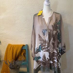 VTG NWT CITRON SANTA MONICA 100% SILK 3X DUSTER TUNIC BUTTERFLIES MANDARIN ARTSY